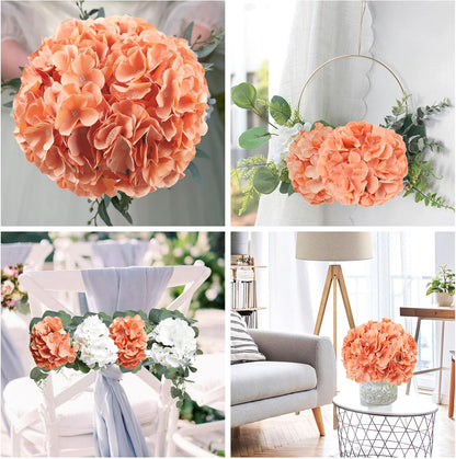 20Pcs Brown Hydrangea Artificial Flowers Bulk Realistic Silk Faux Hydrangea Heads with Stems Fake Flowers for Wedding Table Centerpieces, Arch,Baby Shower,Home,Party DIY Decoration