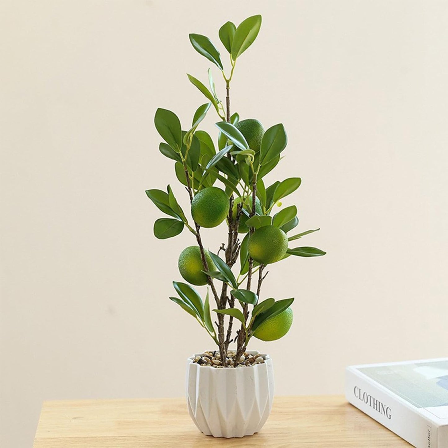 Artificial Green Lemon Orange Fruit Plants Bonsai, 15.7in Tall Red Pomegranate Potted Plants Simulation Plastic Foam Lemon Tree Plant with Pot for Kitchen, Office, Home Decor-1PCS(Green Lemon)