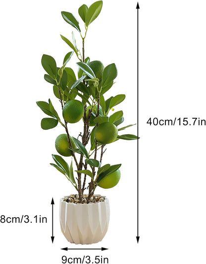 Artificial Green Lemon Orange Fruit Plants Bonsai, 15.7in Tall Red Pomegranate Potted Plants Simulation Plastic Foam Lemon Tree Plant with Pot for Kitchen, Office, Home Decor-1PCS(Green Lemon)