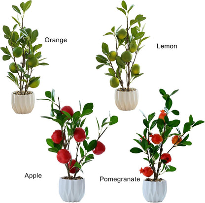 Artificial Green Lemon Orange Fruit Plants Bonsai, 15.7in Tall Red Pomegranate Potted Plants Simulation Plastic Foam Lemon Tree Plant with Pot for Kitchen, Office, Home Decor-1PCS(Green Lemon)
