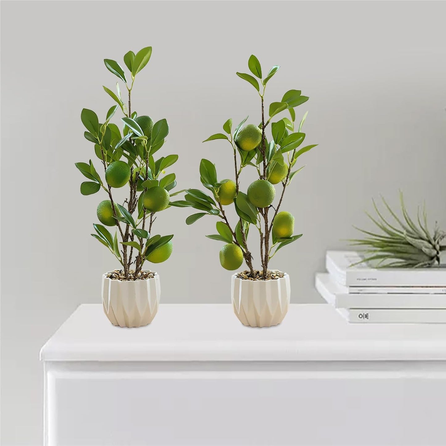 Artificial Green Lemon Orange Fruit Plants Bonsai, 15.7in Tall Red Pomegranate Potted Plants Simulation Plastic Foam Lemon Tree Plant with Pot for Kitchen, Office, Home Decor-1PCS(Green Lemon)