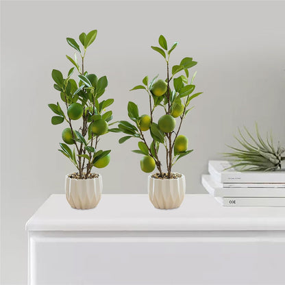 Artificial Green Lemon Orange Fruit Plants Bonsai, 15.7in Tall Red Pomegranate Potted Plants Simulation Plastic Foam Lemon Tree Plant with Pot for Kitchen, Office, Home Decor-1PCS(Green Lemon)