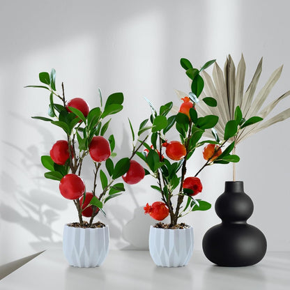 Artificial Green Lemon Orange Fruit Plants Bonsai, 15.7in Tall Red Pomegranate Potted Plants Simulation Plastic Foam Lemon Tree Plant with Pot for Kitchen, Office, Home Decor-1PCS(Green Lemon)