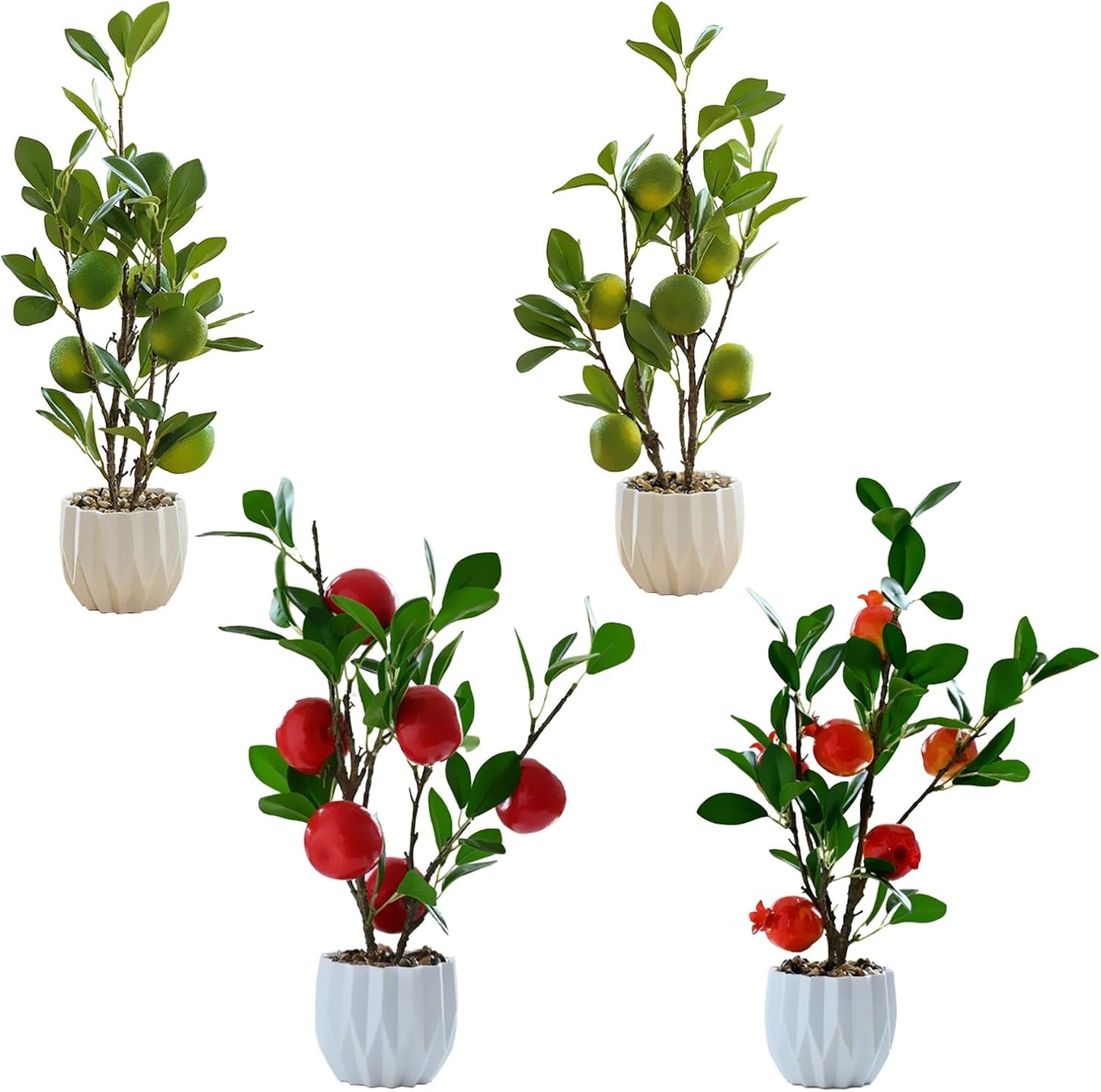 Artificial Green Lemon Orange Fruit Plants Bonsai, 15.7in Tall Red Pomegranate Potted Plants Simulation Plastic Foam Lemon Tree Plant with Pot for Kitchen, Office, Home Decor-1PCS(Green Lemon)