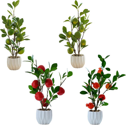 Artificial Green Lemon Orange Fruit Plants Bonsai, 15.7in Tall Red Pomegranate Potted Plants Simulation Plastic Foam Lemon Tree Plant with Pot for Kitchen, Office, Home Decor-1PCS(Green Lemon)