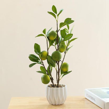 Artificial Green Lemon Orange Fruit Plants Bonsai, 15.7in Tall Red Pomegranate Potted Plants Simulation Plastic Foam Lemon Tree Plant with Pot for Kitchen, Office, Home Decor-1PCS(Green Lemon)