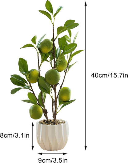 Artificial Green Lemon Orange Fruit Plants Bonsai, 15.7in Tall Red Pomegranate Potted Plants Simulation Plastic Foam Lemon Tree Plant with Pot for Kitchen, Office, Home Decor-1PCS(Green Lemon)