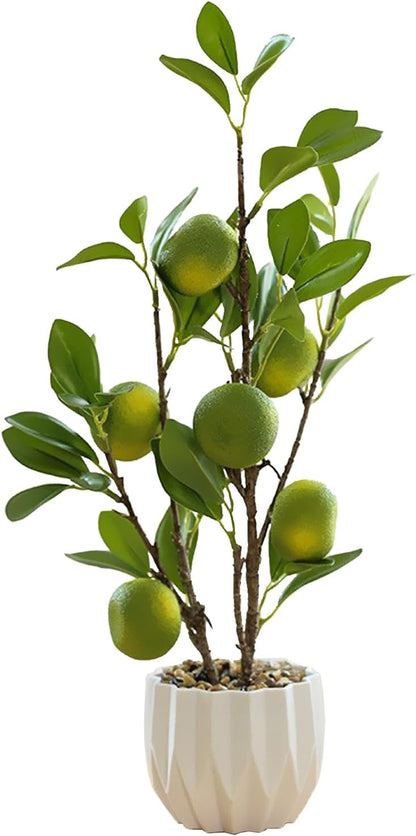 Artificial Green Lemon Orange Fruit Plants Bonsai, 15.7in Tall Red Pomegranate Potted Plants Simulation Plastic Foam Lemon Tree Plant with Pot for Kitchen, Office, Home Decor-1PCS(Green Lemon)