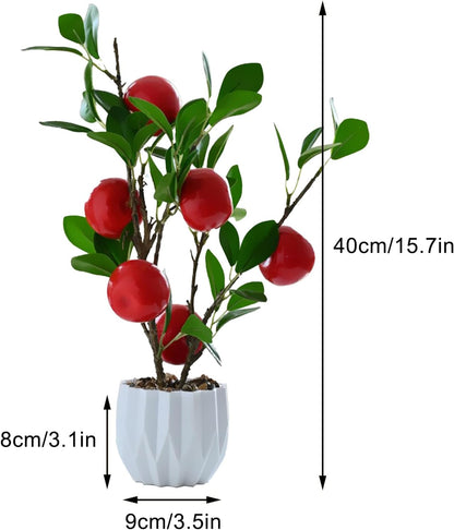 Artificial Green Lemon Orange Fruit Plants Bonsai, 15.7in Tall Red Pomegranate Potted Plants Simulation Plastic Foam Lemon Tree Plant with Pot for Kitchen, Office, Home Decor-1PCS(Green Lemon)