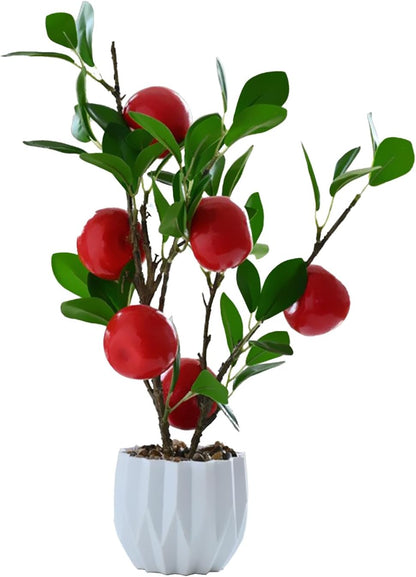 Artificial Green Lemon Orange Fruit Plants Bonsai, 15.7in Tall Red Pomegranate Potted Plants Simulation Plastic Foam Lemon Tree Plant with Pot for Kitchen, Office, Home Decor-1PCS(Green Lemon)