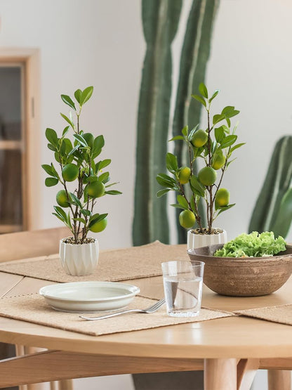 Artificial Green Lemon Orange Fruit Plants Bonsai, 15.7in Tall Red Pomegranate Potted Plants Simulation Plastic Foam Lemon Tree Plant with Pot for Kitchen, Office, Home Decor-1PCS(Green Lemon)