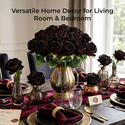 60Pcs Red Roses Artificial Flowers, Velvet Silk Faux Roses, Realistic Red Flowers for Father's Day, Wedding Centerpieces, Cake, Bridal Bouquets, Home Decor, Anniversary, Valentine's Day Decorations