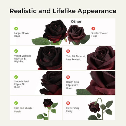 60Pcs Red Roses Artificial Flowers, Velvet Silk Faux Roses, Realistic Red Flowers for Father's Day, Wedding Centerpieces, Cake, Bridal Bouquets, Home Decor, Anniversary, Valentine's Day Decorations