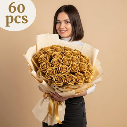60Pcs Red Roses Artificial Flowers, Velvet Silk Faux Roses, Realistic Red Flowers for Father's Day, Wedding Centerpieces, Cake, Bridal Bouquets, Home Decor, Anniversary, Valentine's Day Decorations