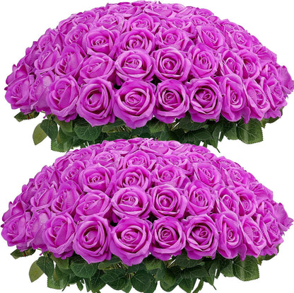 60Pcs Red Roses Artificial Flowers, Velvet Silk Faux Roses, Realistic Red Flowers for Father's Day, Wedding Centerpieces, Cake, Bridal Bouquets, Home Decor, Anniversary, Valentine's Day Decorations