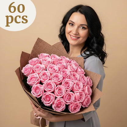 60Pcs Red Roses Artificial Flowers, Velvet Silk Faux Roses, Realistic Red Flowers for Father's Day, Wedding Centerpieces, Cake, Bridal Bouquets, Home Decor, Anniversary, Valentine's Day Decorations