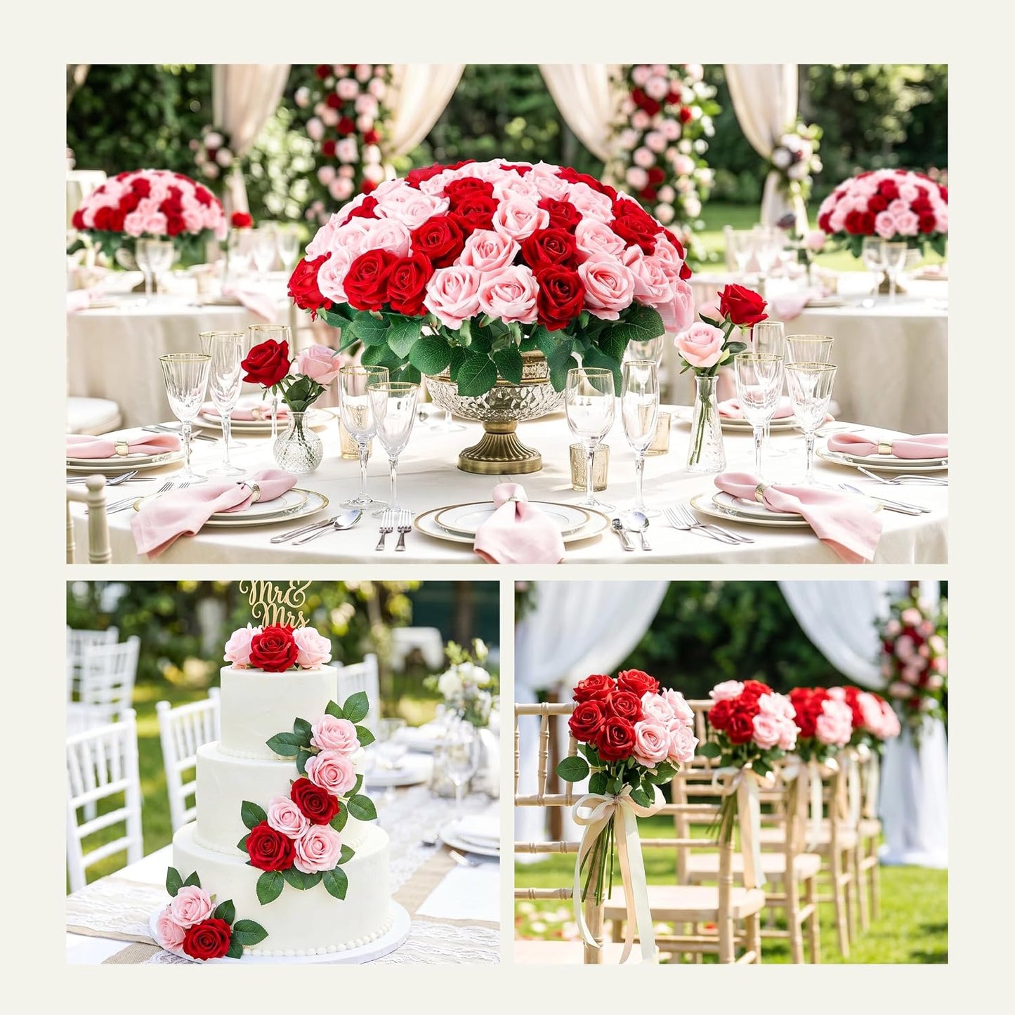 60Pcs Red Roses Artificial Flowers, Velvet Silk Faux Roses, Realistic Red Flowers for Father's Day, Wedding Centerpieces, Cake, Bridal Bouquets, Home Decor, Anniversary, Valentine's Day Decorations
