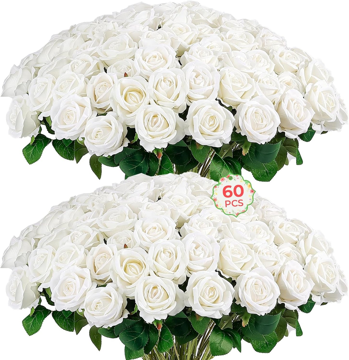 60Pcs Red Roses Artificial Flowers, Velvet Silk Faux Roses, Realistic Red Flowers for Father's Day, Wedding Centerpieces, Cake, Bridal Bouquets, Home Decor, Anniversary, Valentine's Day Decorations