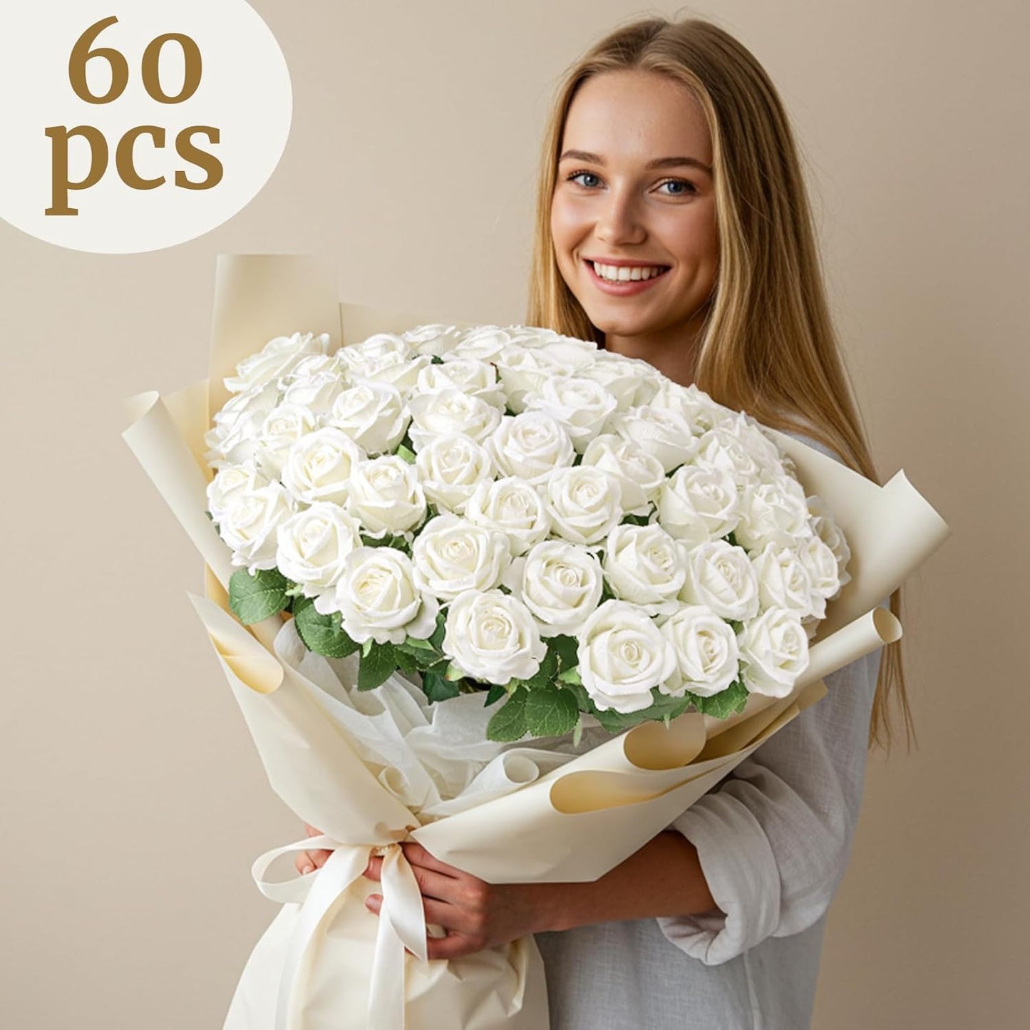 60Pcs Red Roses Artificial Flowers, Velvet Silk Faux Roses, Realistic Red Flowers for Father's Day, Wedding Centerpieces, Cake, Bridal Bouquets, Home Decor, Anniversary, Valentine's Day Decorations