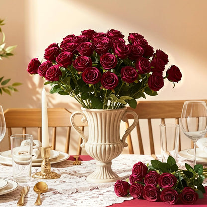 60Pcs Red Roses Artificial Flowers, Velvet Silk Faux Roses, Realistic Red Flowers for Father's Day, Wedding Centerpieces, Cake, Bridal Bouquets, Home Decor, Anniversary, Valentine's Day Decorations