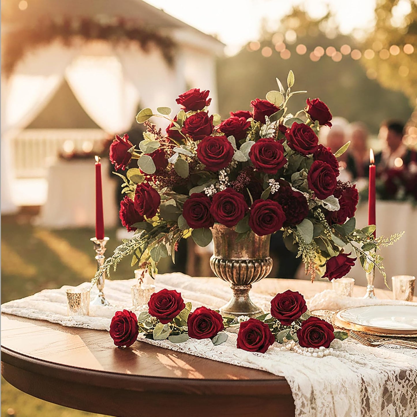 60Pcs Red Roses Artificial Flowers, Velvet Silk Faux Roses, Realistic Red Flowers for Father's Day, Wedding Centerpieces, Cake, Bridal Bouquets, Home Decor, Anniversary, Valentine's Day Decorations