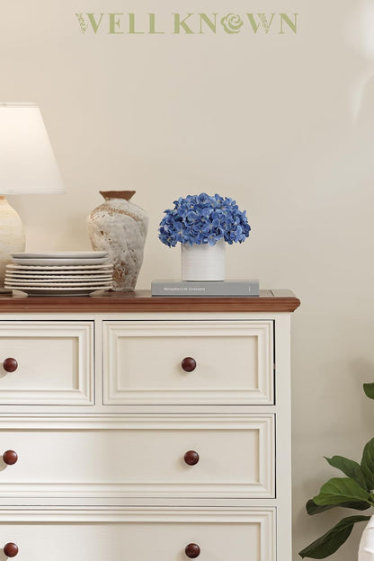 Blue Hydrangea Fake Flowers in Vase, Artificial Flowers with Ceramic Vase, Small Faux Potted Floral Arrangements for Home Bathroom Kitchen Office Coffee Table Wedding Party Centerpiece Decor & Gift
