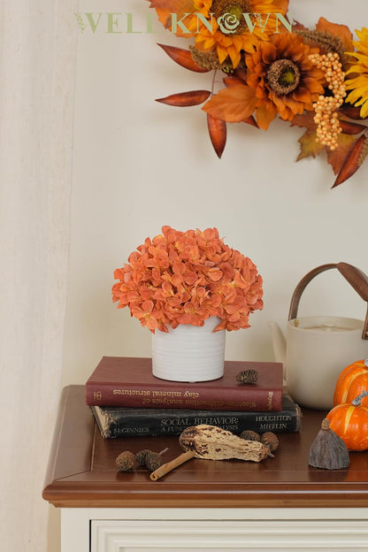 Blue Hydrangea Fake Flowers in Vase, Artificial Flowers with Ceramic Vase, Small Faux Potted Floral Arrangements for Home Bathroom Kitchen Office Coffee Table Wedding Party Centerpiece Decor & Gift