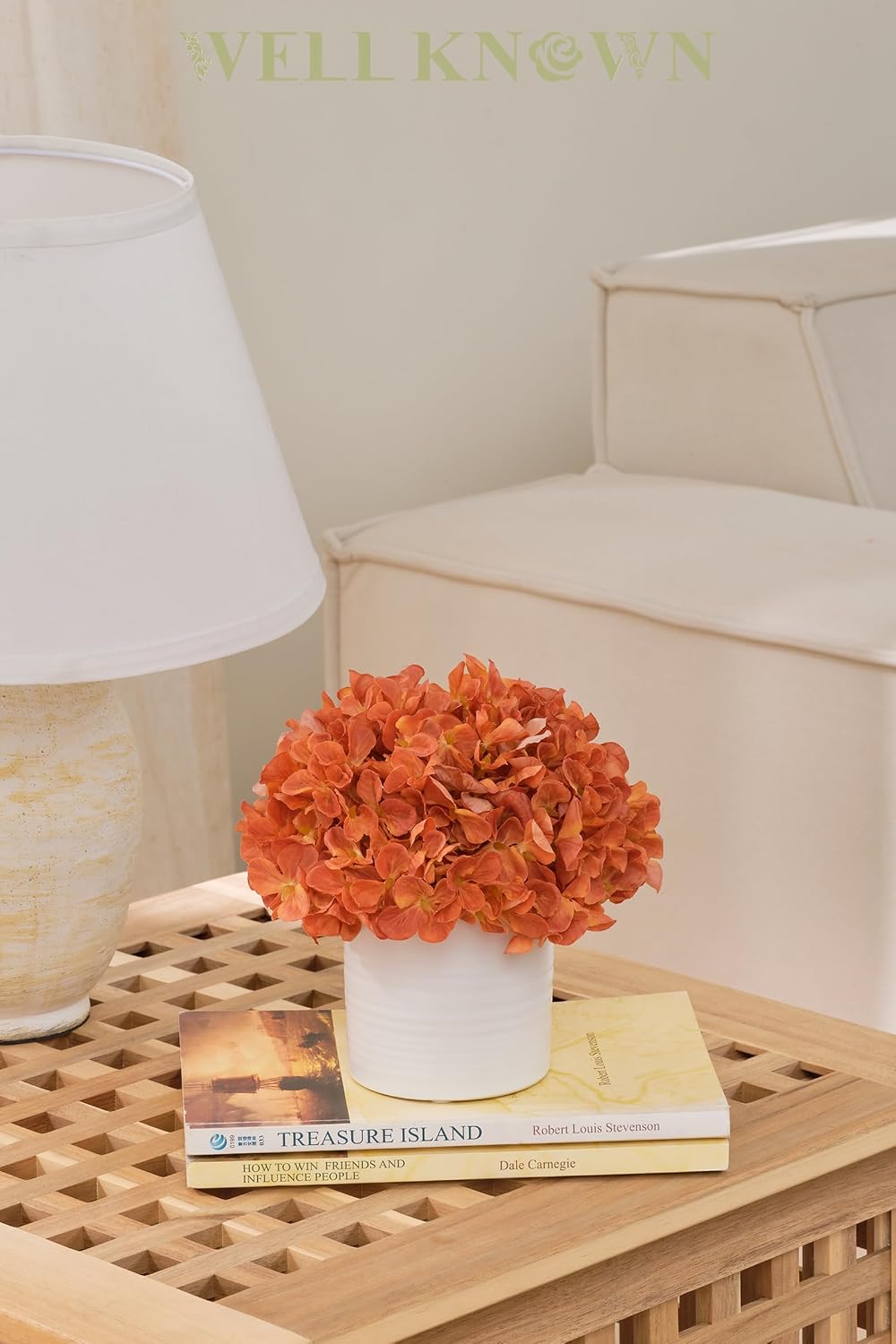 Blue Hydrangea Fake Flowers in Vase, Artificial Flowers with Ceramic Vase, Small Faux Potted Floral Arrangements for Home Bathroom Kitchen Office Coffee Table Wedding Party Centerpiece Decor & Gift