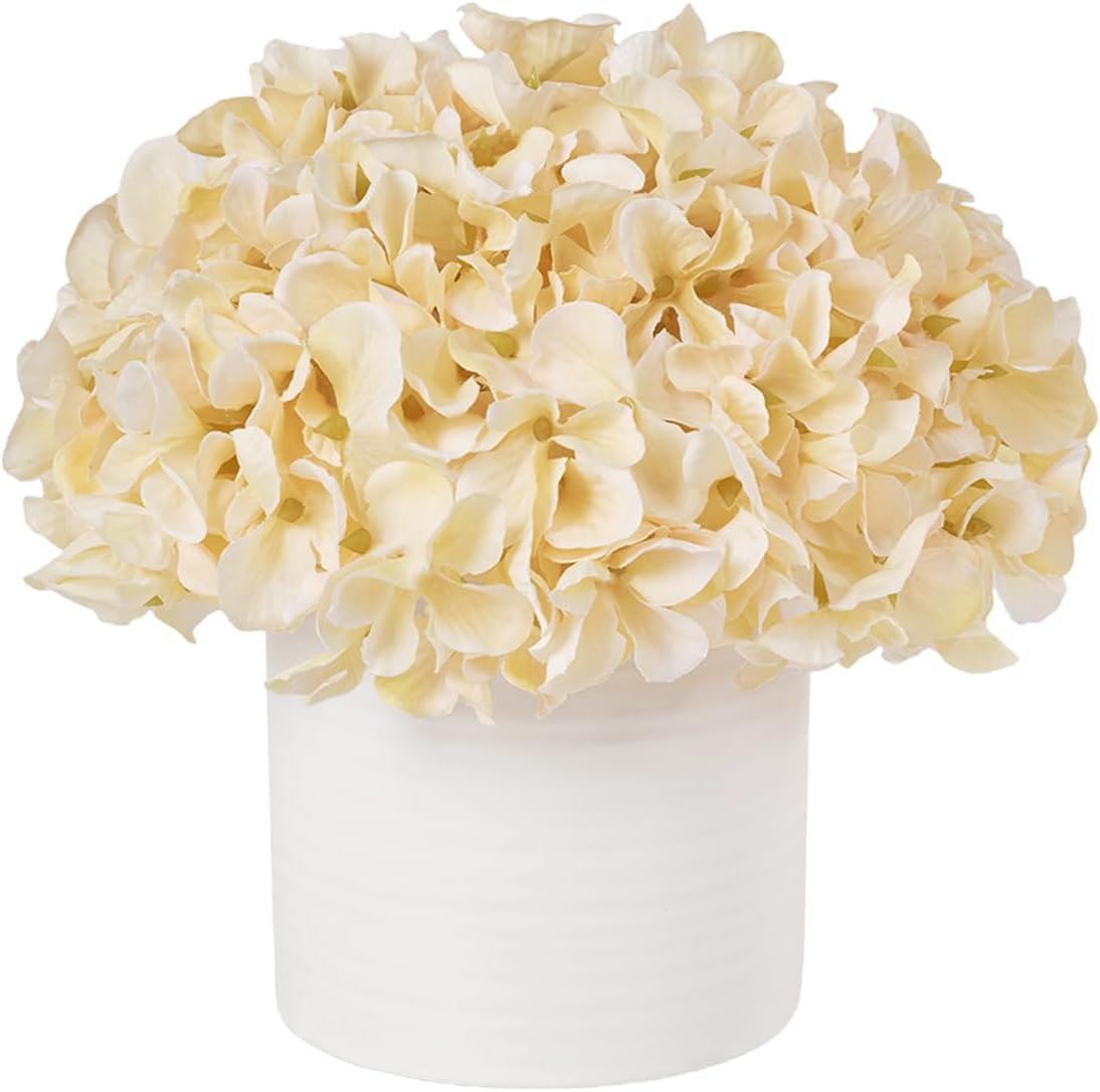 Blue Hydrangea Fake Flowers in Vase, Artificial Flowers with Ceramic Vase, Small Faux Potted Floral Arrangements for Home Bathroom Kitchen Office Coffee Table Wedding Party Centerpiece Decor & Gift