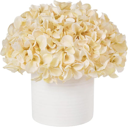 Blue Hydrangea Fake Flowers in Vase, Artificial Flowers with Ceramic Vase, Small Faux Potted Floral Arrangements for Home Bathroom Kitchen Office Coffee Table Wedding Party Centerpiece Decor & Gift