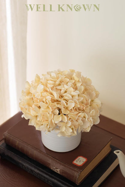 Blue Hydrangea Fake Flowers in Vase, Artificial Flowers with Ceramic Vase, Small Faux Potted Floral Arrangements for Home Bathroom Kitchen Office Coffee Table Wedding Party Centerpiece Decor & Gift