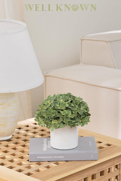 Blue Hydrangea Fake Flowers in Vase, Artificial Flowers with Ceramic Vase, Small Faux Potted Floral Arrangements for Home Bathroom Kitchen Office Coffee Table Wedding Party Centerpiece Decor & Gift