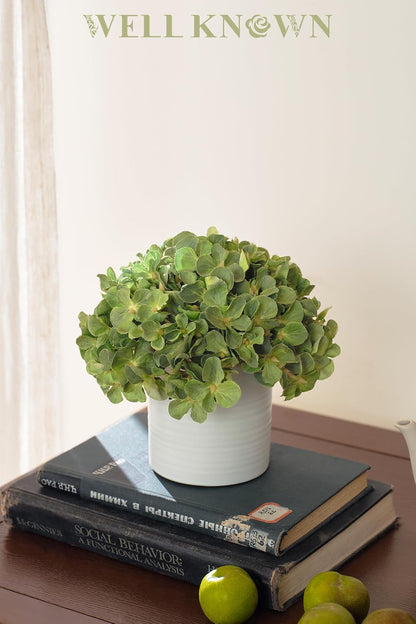 Blue Hydrangea Fake Flowers in Vase, Artificial Flowers with Ceramic Vase, Small Faux Potted Floral Arrangements for Home Bathroom Kitchen Office Coffee Table Wedding Party Centerpiece Decor & Gift