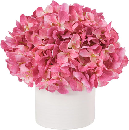 Blue Hydrangea Fake Flowers in Vase, Artificial Flowers with Ceramic Vase, Small Faux Potted Floral Arrangements for Home Bathroom Kitchen Office Coffee Table Wedding Party Centerpiece Decor & Gift