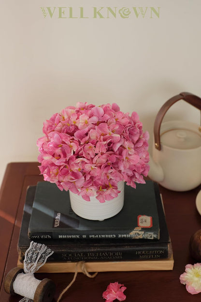 Blue Hydrangea Fake Flowers in Vase, Artificial Flowers with Ceramic Vase, Small Faux Potted Floral Arrangements for Home Bathroom Kitchen Office Coffee Table Wedding Party Centerpiece Decor & Gift