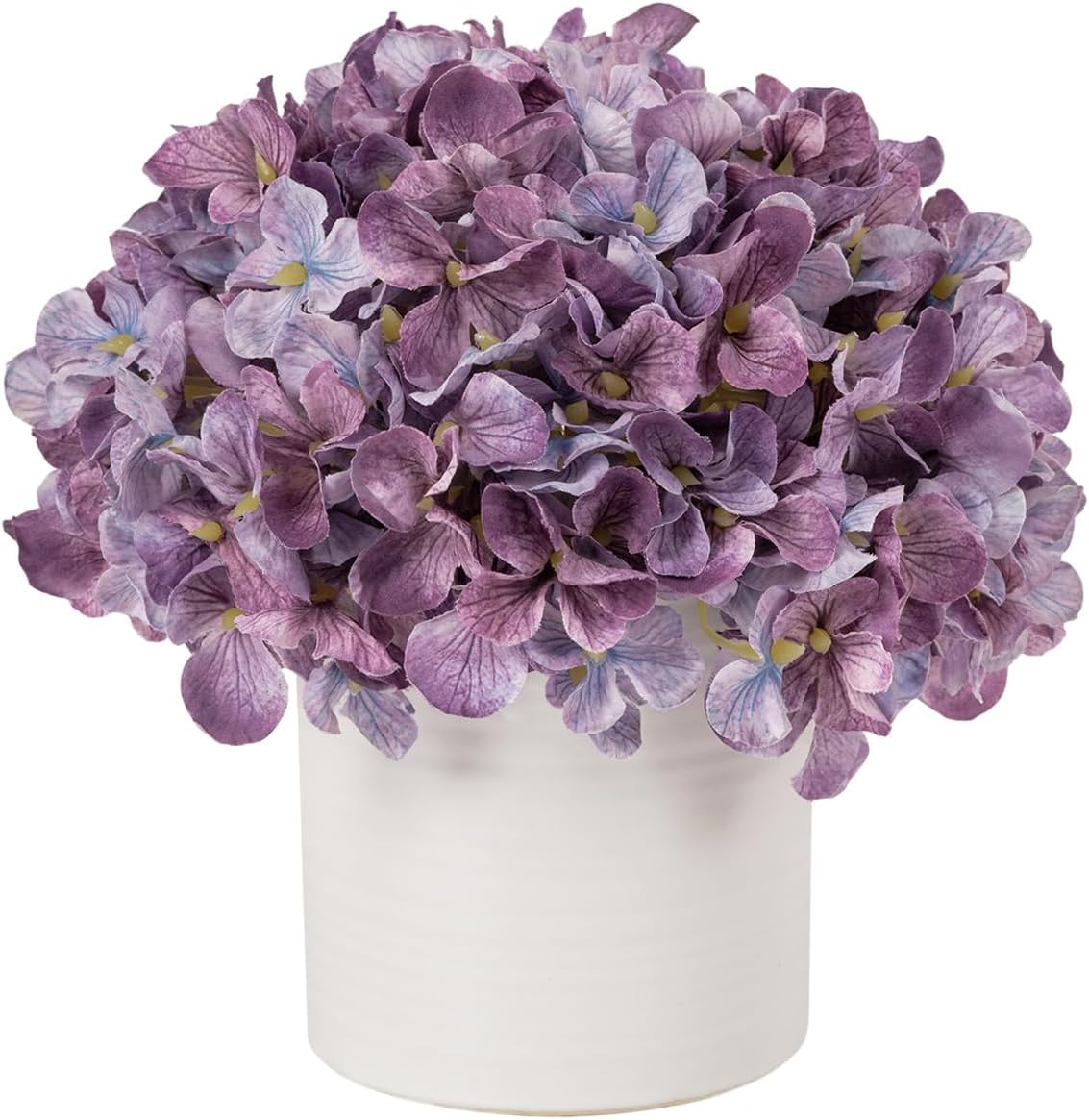 Blue Hydrangea Fake Flowers in Vase, Artificial Flowers with Ceramic Vase, Small Faux Potted Floral Arrangements for Home Bathroom Kitchen Office Coffee Table Wedding Party Centerpiece Decor & Gift