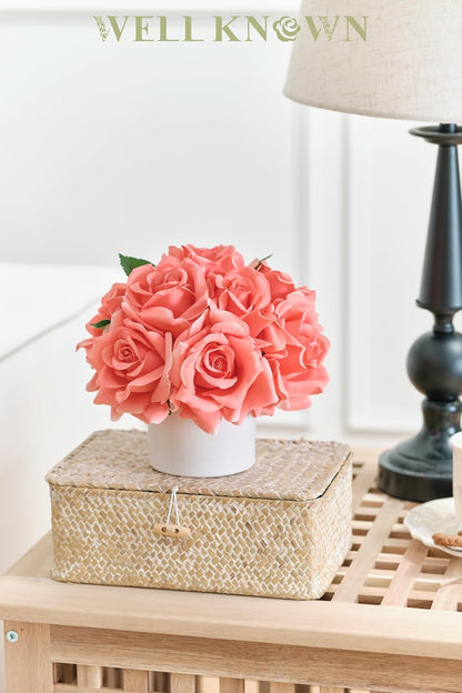 Blue Hydrangea Fake Flowers in Vase, Artificial Flowers with Ceramic Vase, Small Faux Potted Floral Arrangements for Home Bathroom Kitchen Office Coffee Table Wedding Party Centerpiece Decor & Gift