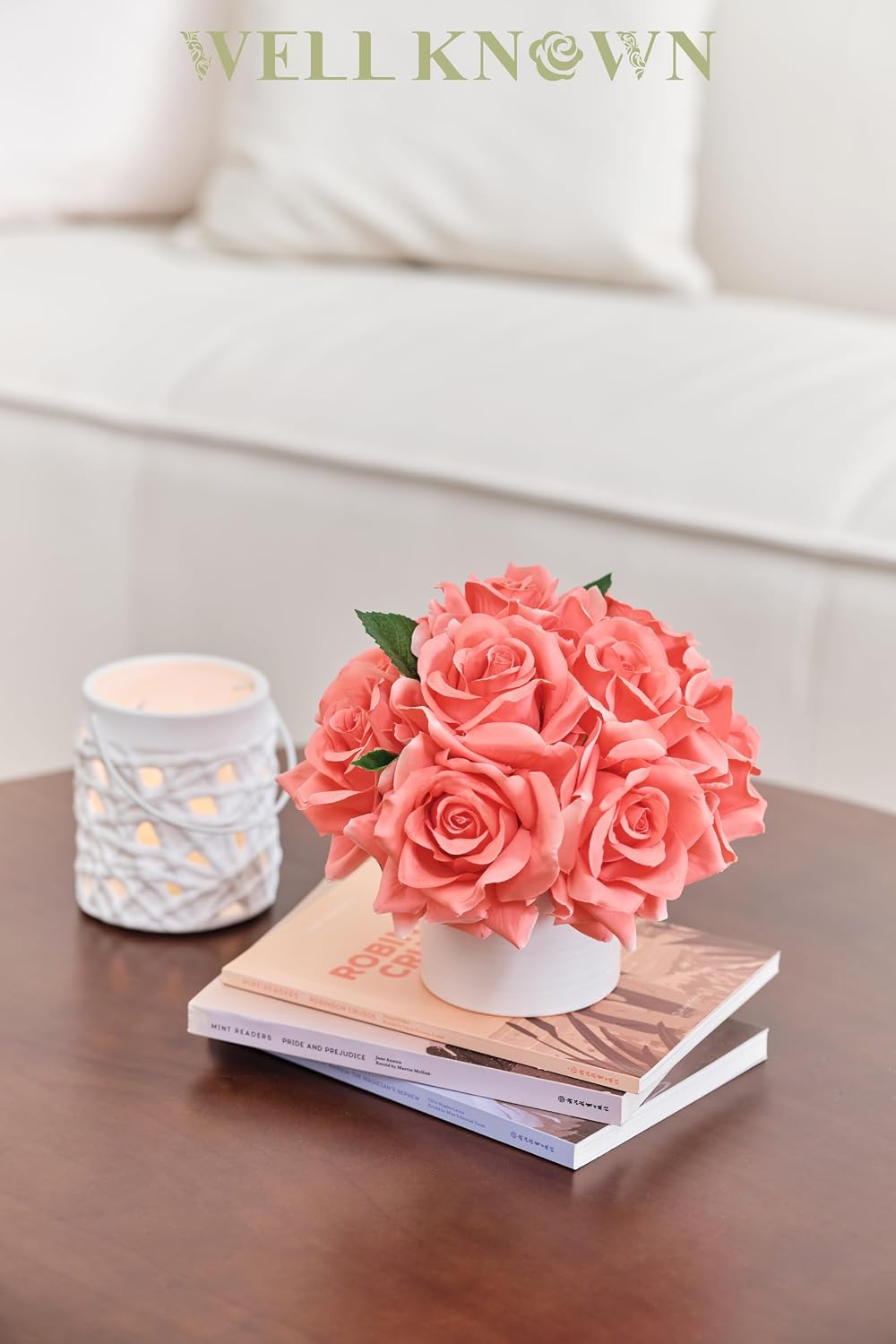 Blue Hydrangea Fake Flowers in Vase, Artificial Flowers with Ceramic Vase, Small Faux Potted Floral Arrangements for Home Bathroom Kitchen Office Coffee Table Wedding Party Centerpiece Decor & Gift