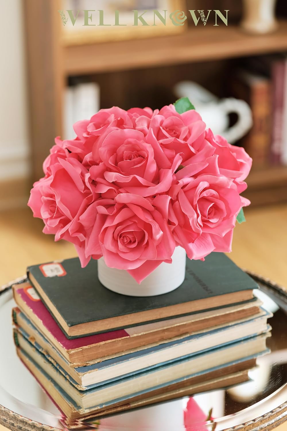 Blue Hydrangea Fake Flowers in Vase, Artificial Flowers with Ceramic Vase, Small Faux Potted Floral Arrangements for Home Bathroom Kitchen Office Coffee Table Wedding Party Centerpiece Decor & Gift