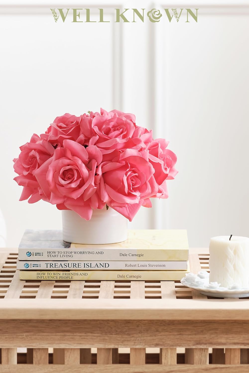 Blue Hydrangea Fake Flowers in Vase, Artificial Flowers with Ceramic Vase, Small Faux Potted Floral Arrangements for Home Bathroom Kitchen Office Coffee Table Wedding Party Centerpiece Decor & Gift