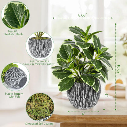 Artificial Potted Plant, Real Touch Artificial Oak Leaves Waterproof Fake Plants Indoor Outdoor, Eco Friendly Modern Concrete Greenery Plant Pots for Office Home Kitchen Shelf Farmhouse Decor