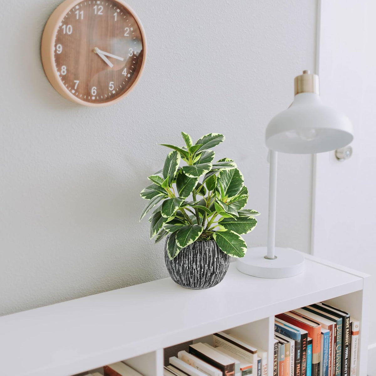 Artificial Potted Plant, Real Touch Artificial Oak Leaves Waterproof Fake Plants Indoor Outdoor, Eco Friendly Modern Concrete Greenery Plant Pots for Office Home Kitchen Shelf Farmhouse Decor