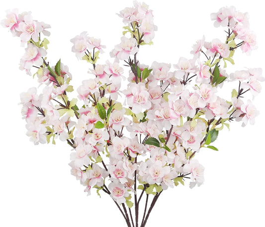 3 Pcs Cherry Blossom Branches for Vase Long Stems Artificial Flowers Spring Summer Decor White Faux Silk Cherry Blossom Branches for Home Wedding Party Table Centerpieces
