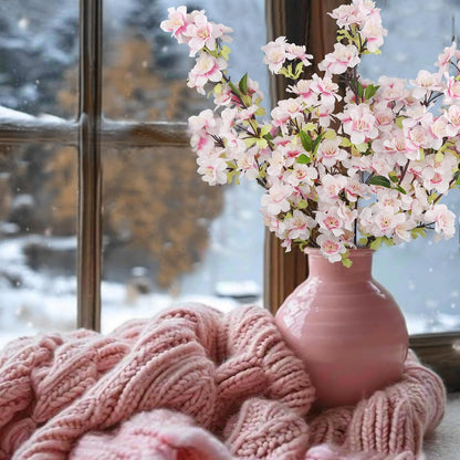 3 Pcs Cherry Blossom Branches for Vase Long Stems Artificial Flowers Spring Summer Decor White Faux Silk Cherry Blossom Branches for Home Wedding Party Table Centerpieces