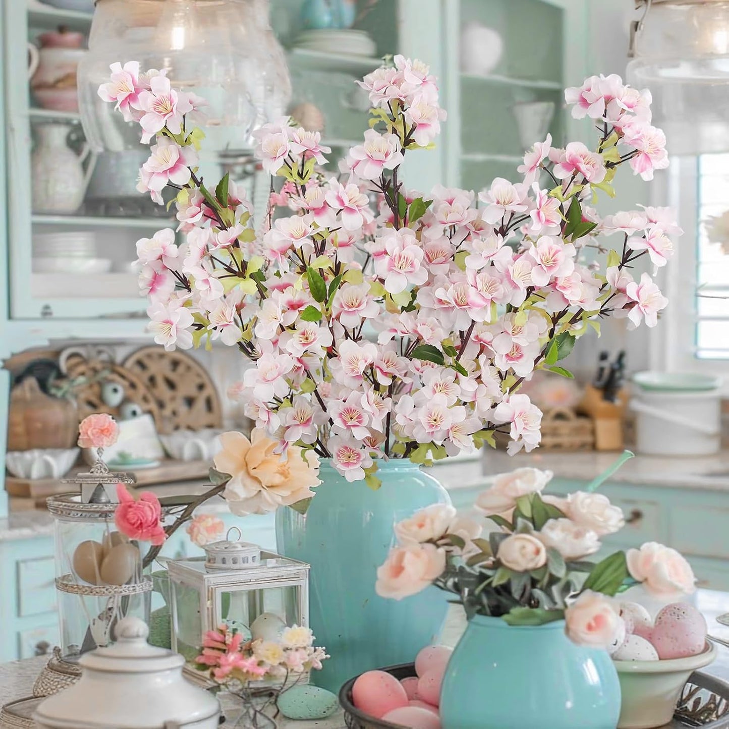 3 Pcs Cherry Blossom Branches for Vase Long Stems Artificial Flowers Spring Summer Decor White Faux Silk Cherry Blossom Branches for Home Wedding Party Table Centerpieces
