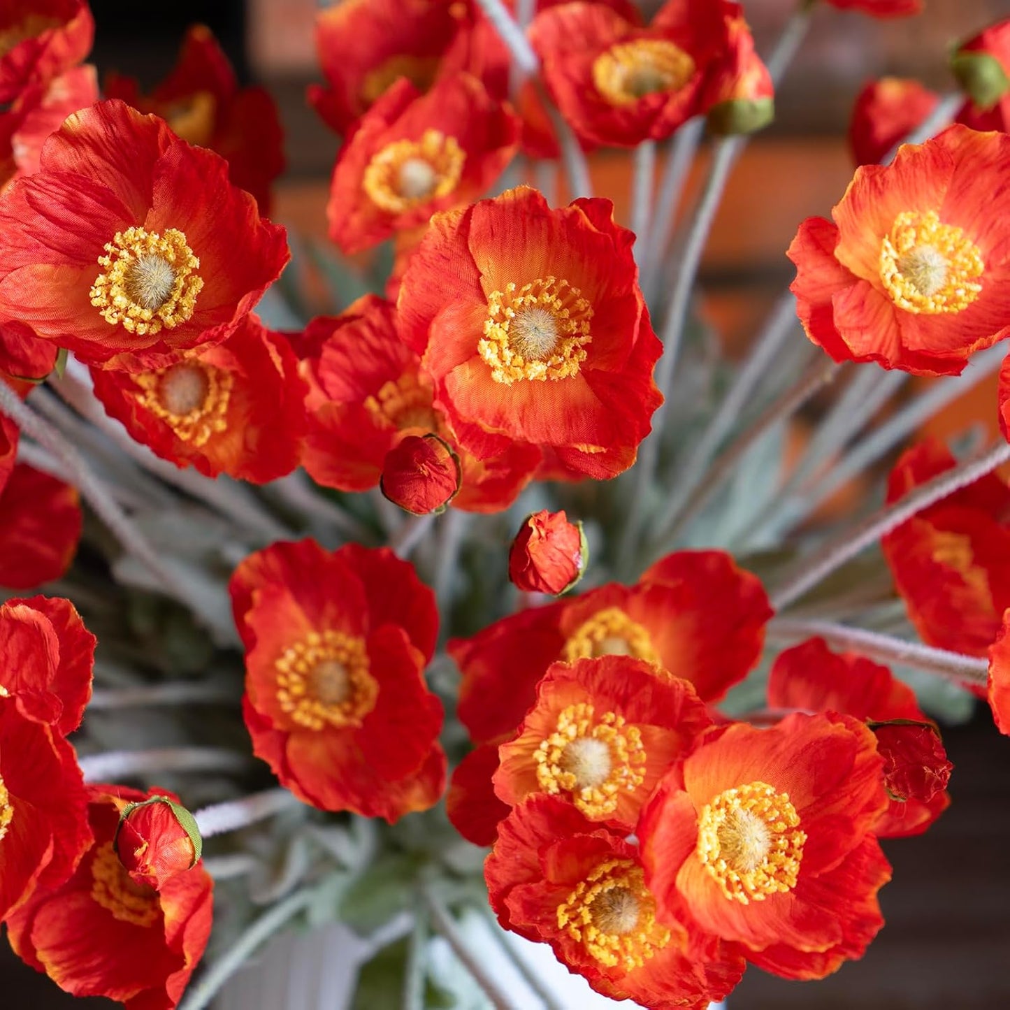 Artificial Flowers 6 Stems Poppy Silk Bouquet,for Wedding, Home, Party Decoration,Table Centerpiece Arrangement(Orange Pink 6pcs)