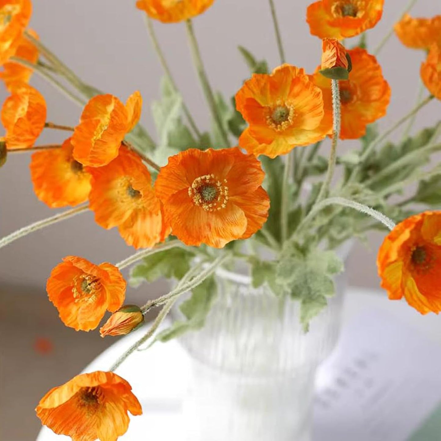 Artificial Flowers 6 Stems Poppy Silk Bouquet,for Wedding, Home, Party Decoration,Table Centerpiece Arrangement(Orange Pink 6pcs)