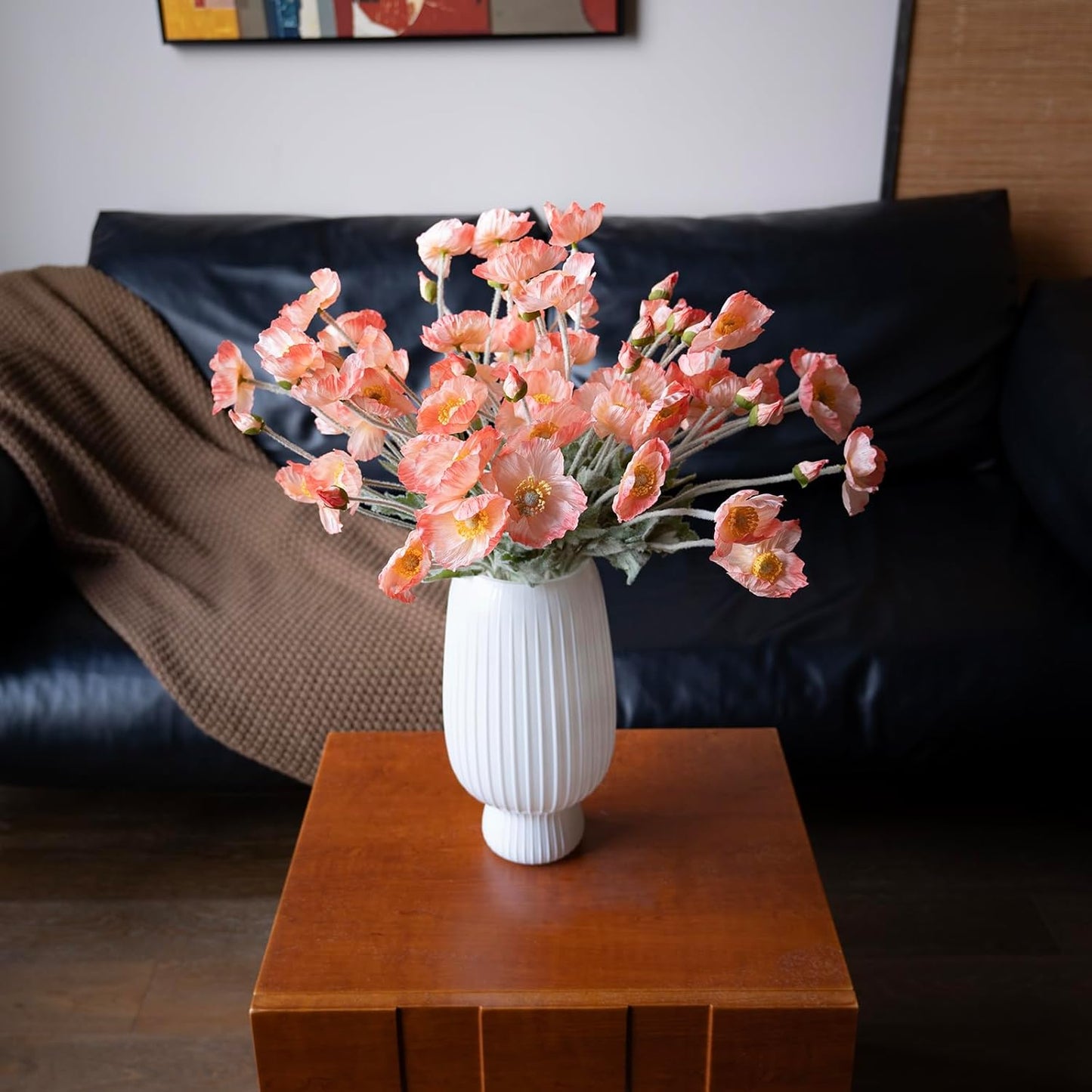Artificial Flowers 6 Stems Poppy Silk Bouquet,for Wedding, Home, Party Decoration,Table Centerpiece Arrangement(Orange Pink 6pcs)