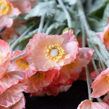 Artificial Flowers 6 Stems Poppy Silk Bouquet,for Wedding, Home, Party Decoration,Table Centerpiece Arrangement(Orange Pink 6pcs)