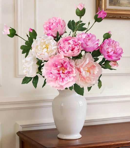 3 Bouquets Peonies Artificial Flowers with 22'' Long Stems, Latex Real Touch Faux Peony Flowers, Fake Peonies Bouquet for Table Centerpieces, Vases Home Wedding Party Decor (Mixed Pink)